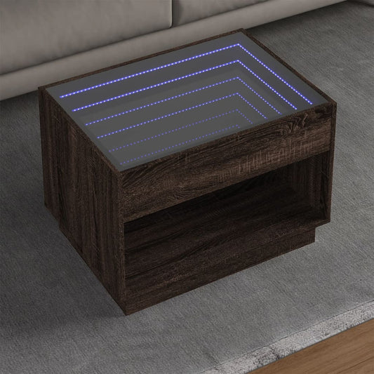 Coffee table with Infinity LED brown oak look 70x50x50 cm