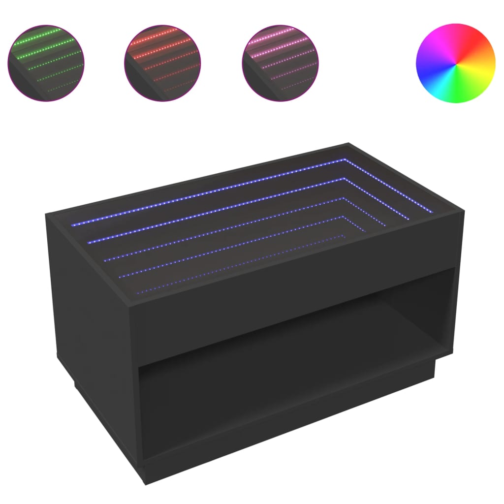 Table basse avec Infinity LED noir 90x50x50 cm