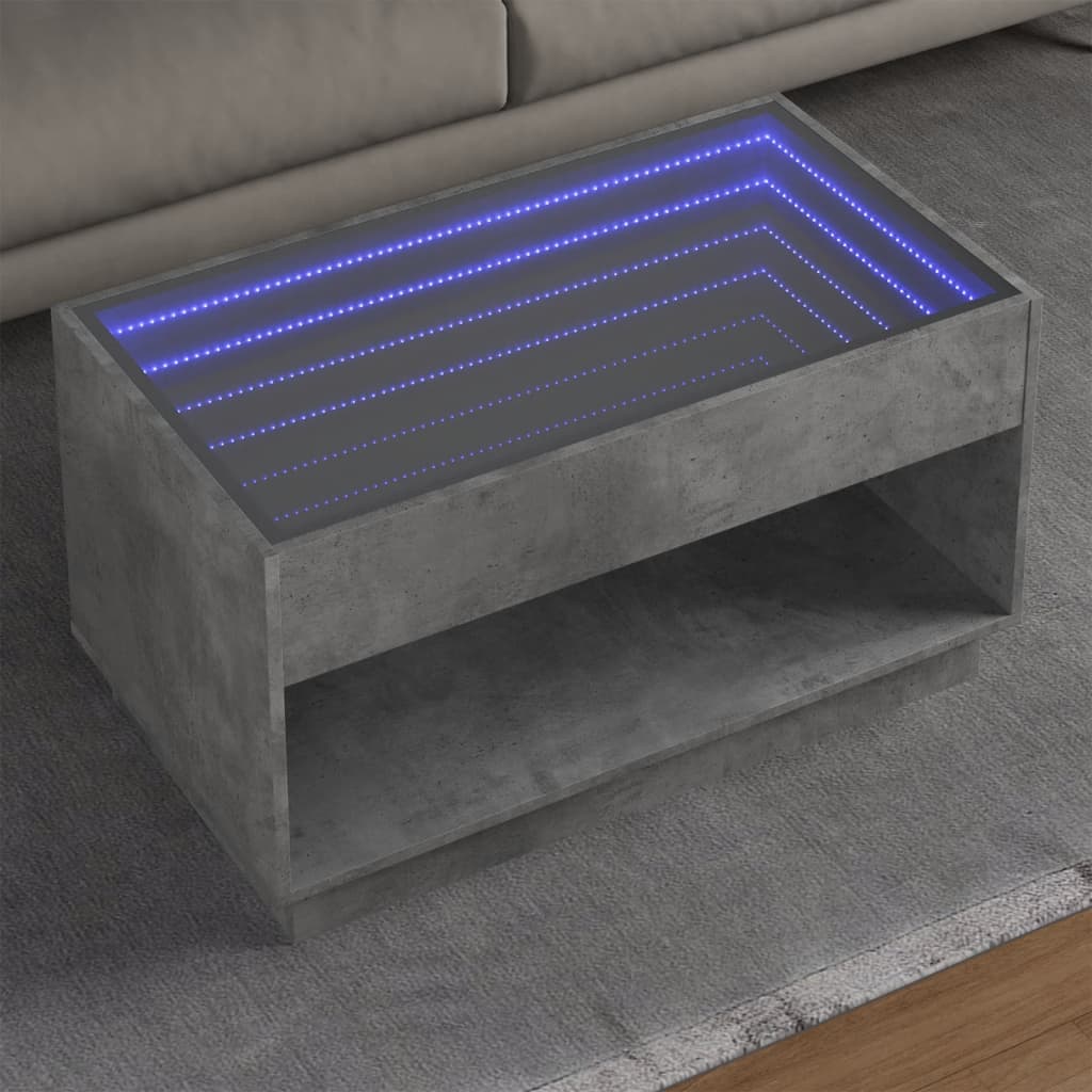 Coffee table with Infinity LED concrete grey 90x50x50 cm