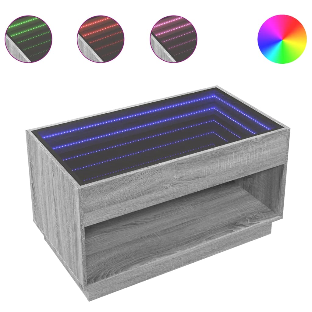 Table basse avec Infinity LED Gris Sonoma 90x50x50 cm