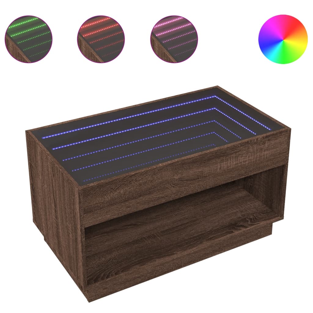 Coffee table with Infinity LED brown oak look 90x50x50 cm