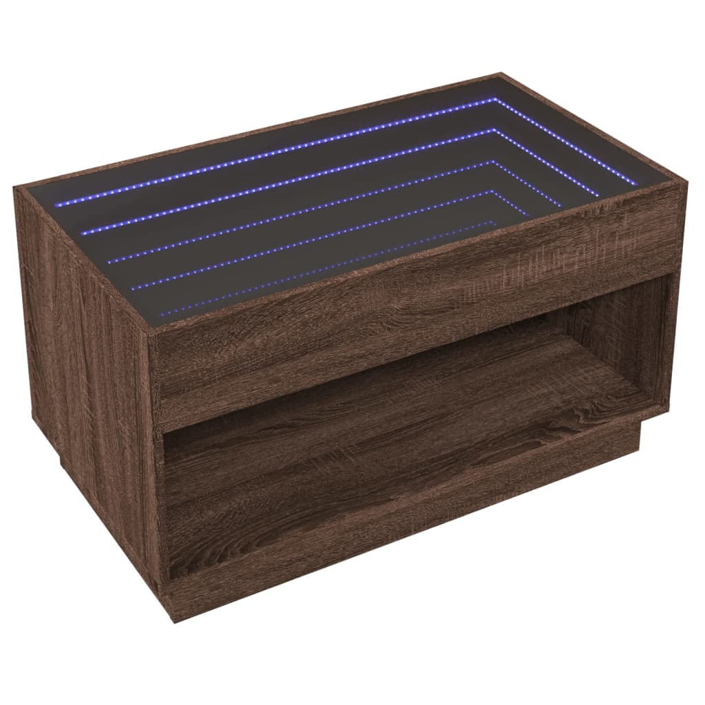 Coffee table with Infinity LED brown oak look 90x50x50 cm