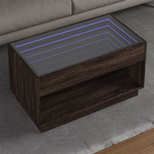 Coffee table with Infinity LED brown oak look 90x50x50 cm
