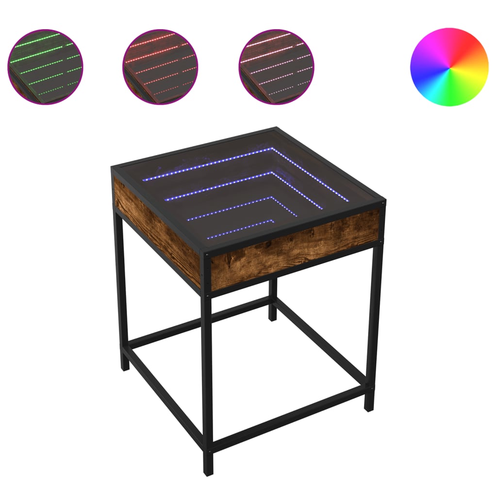 Table basse avec Infinity LED chêne fumé 40x40x51 cm