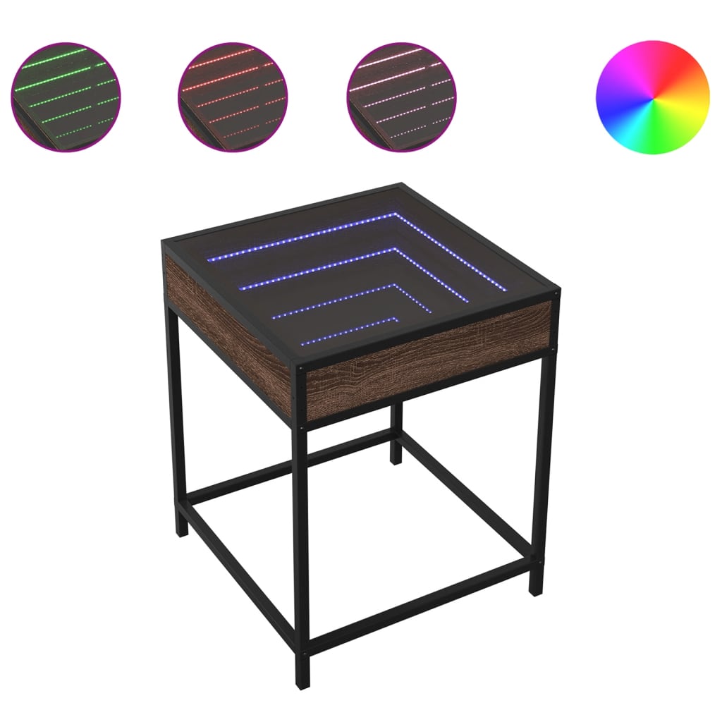 Table basse avec Infinity LED aspect chêne marron 40x40x51 cm