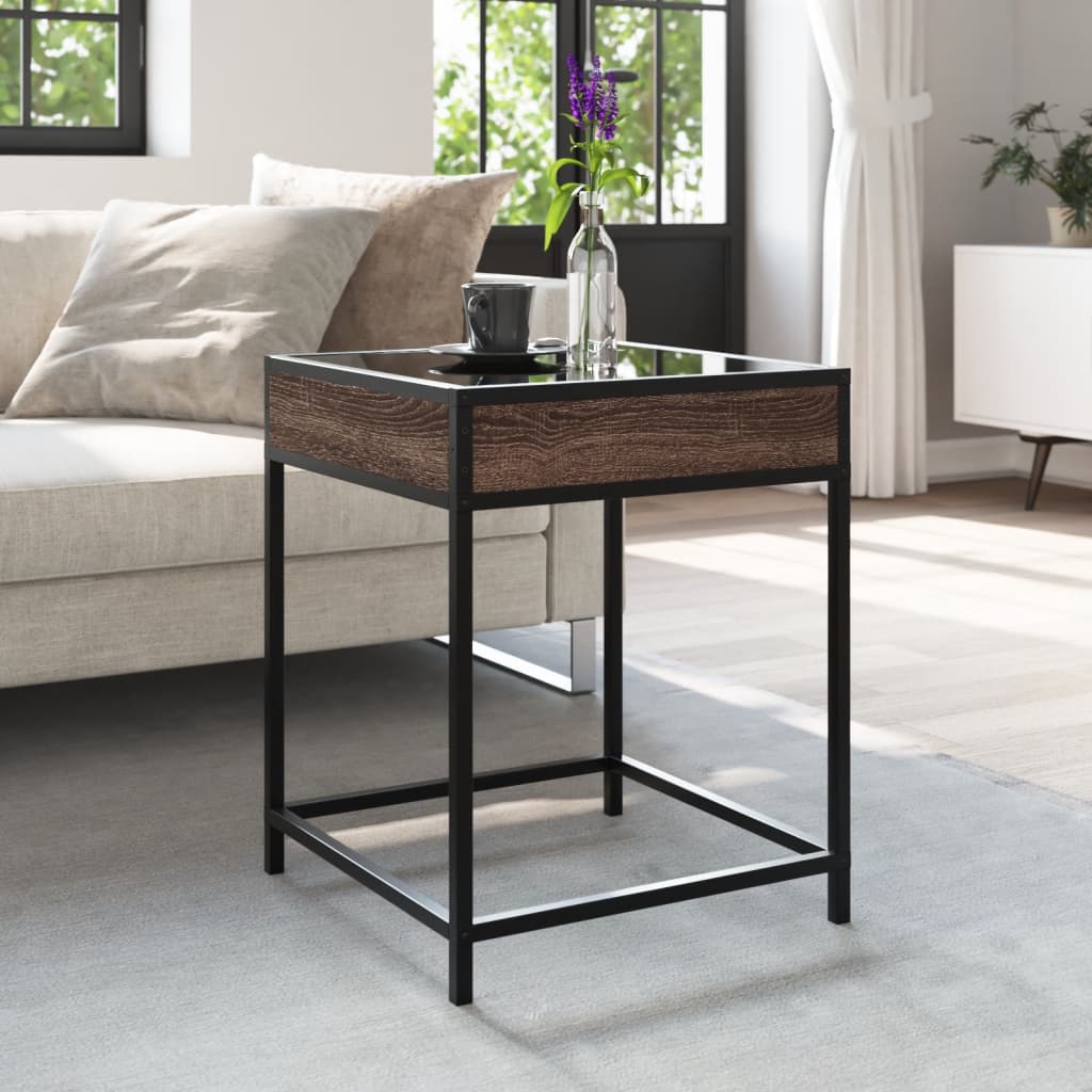Table basse avec Infinity LED aspect chêne marron 40x40x51 cm