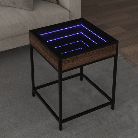 Table basse avec Infinity LED aspect chêne marron 40x40x51 cm