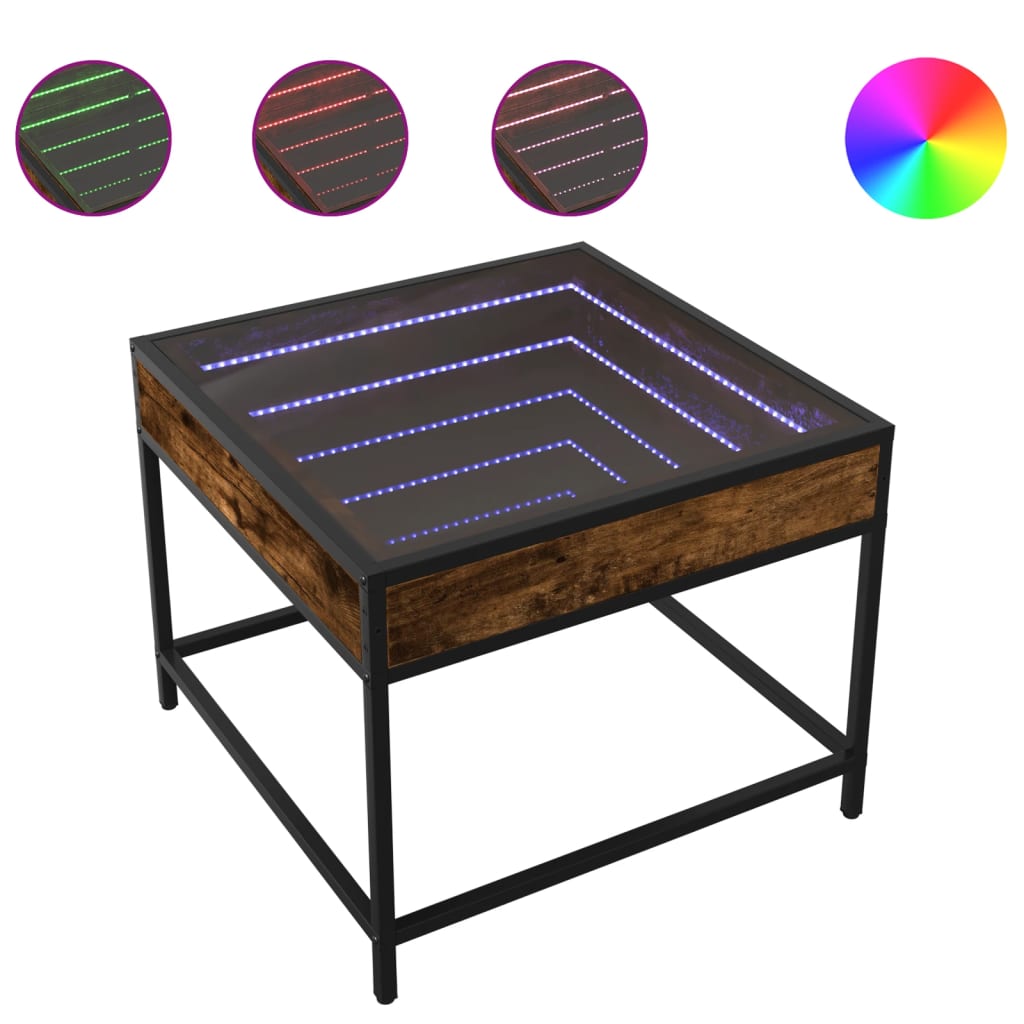 Coffee table with Infinity LED smoked oak 50x50x41 cm