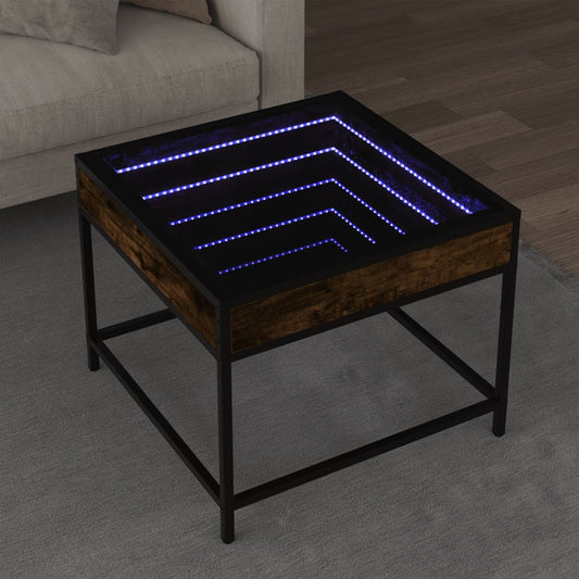 Coffee table with Infinity LED smoked oak 50x50x41 cm