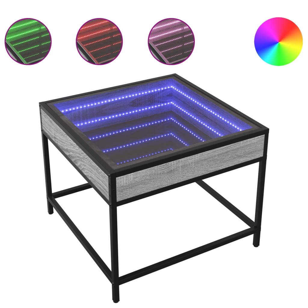 Coffee table with Infinity LED Gray Sonoma 50x50x41 cm