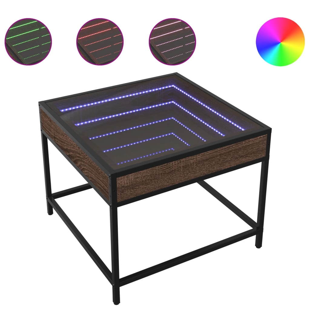 Table basse avec Infinity LED aspect chêne marron 50x50x41 cm