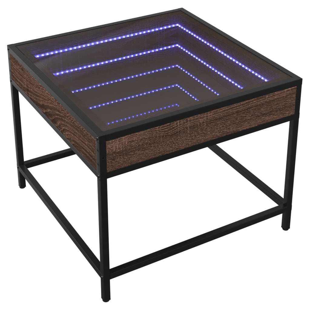Table basse avec Infinity LED aspect chêne marron 50x50x41 cm