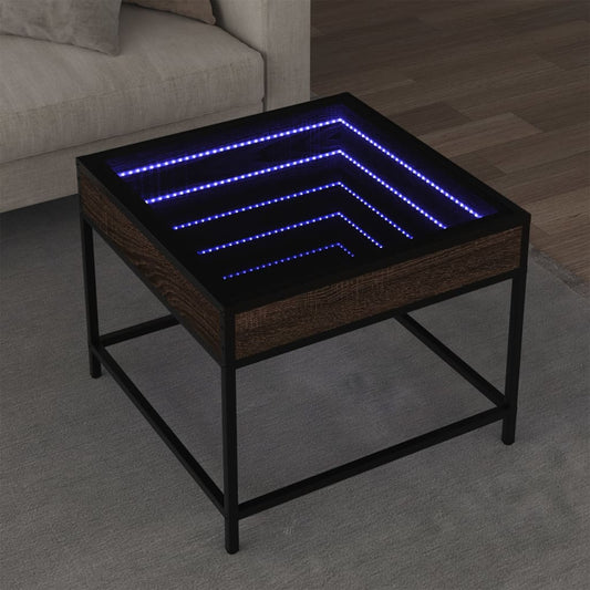 Table basse avec Infinity LED aspect chêne marron 50x50x41 cm