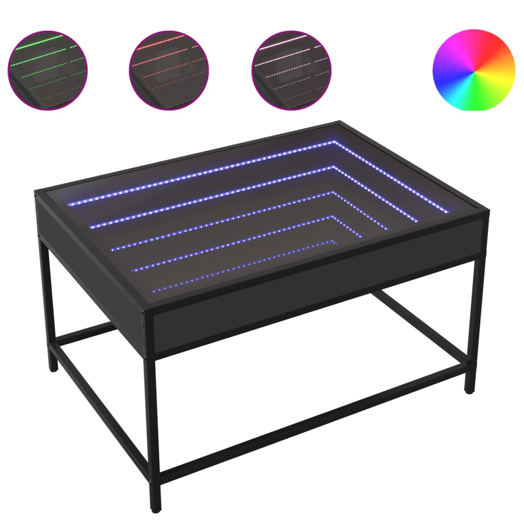 Table basse avec Infinity LED noir 70x50x41 cm