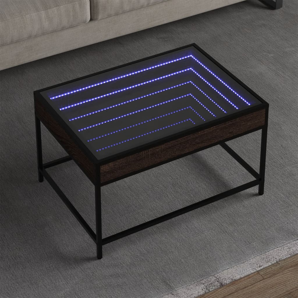 Table basse avec Infinity LED aspect chêne marron 70x50x41 cm