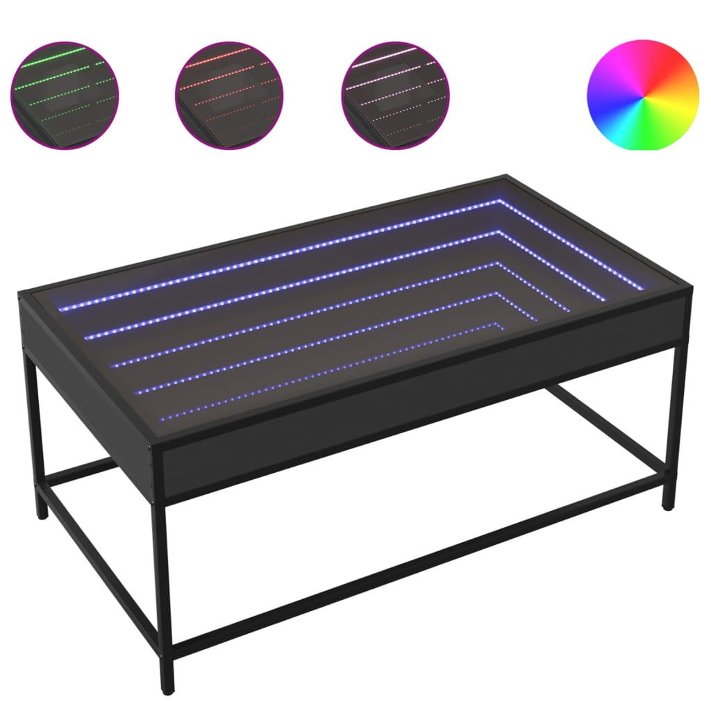 Table basse avec Infinity LED noir 90x50x41 cm
