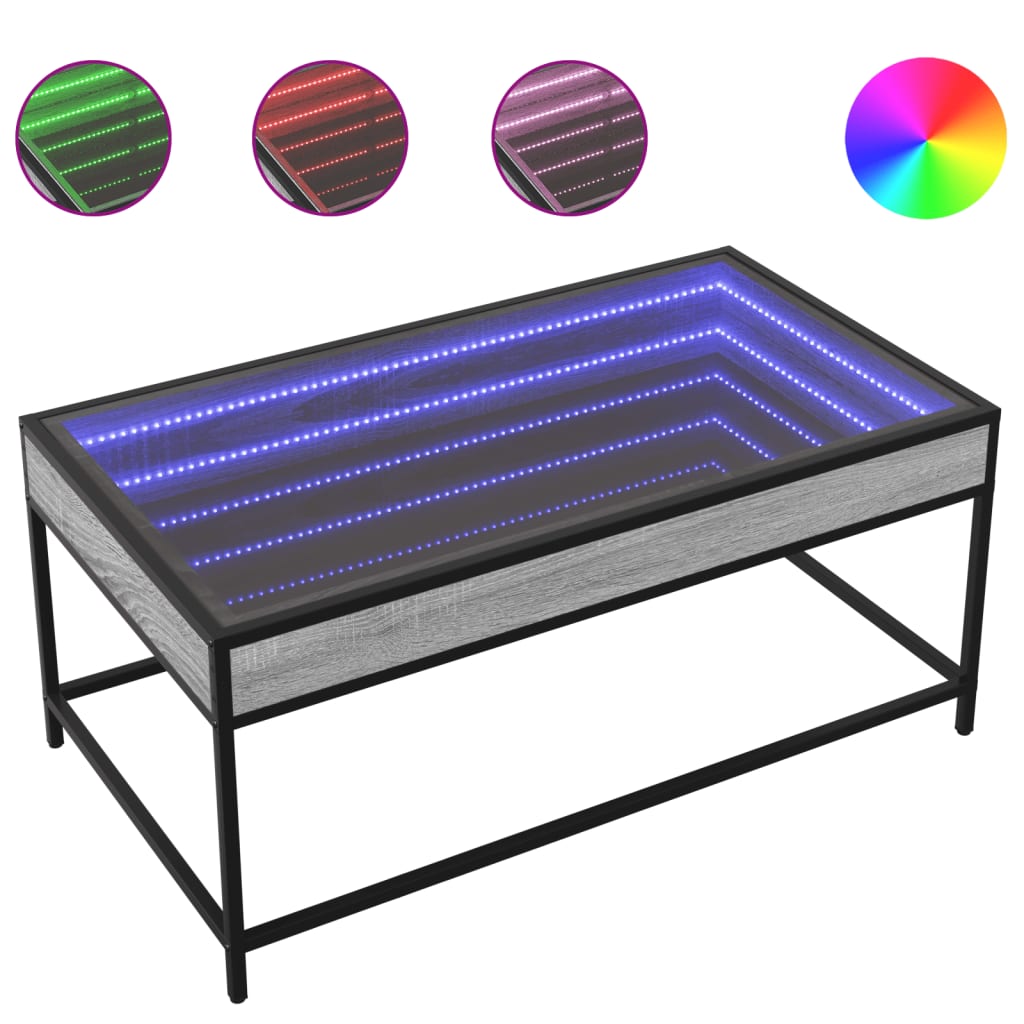 Table basse avec Infinity LED Gris Sonoma 90x50x41 cm