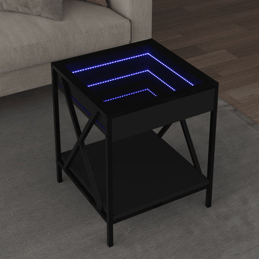 Coffee Table with Infinity LED Black 40x40x49 cm