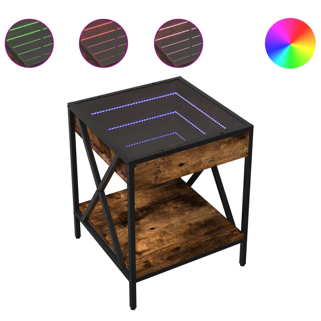 Table basse avec Infinity LED chêne fumé 40x40x49 cm