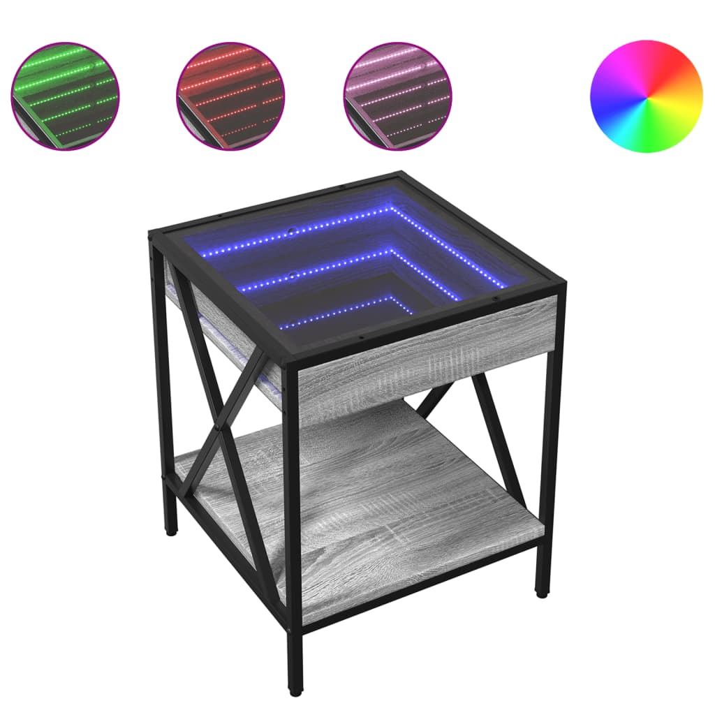 Coffee table with Infinity LED Gray Sonoma 40x40x49 cm