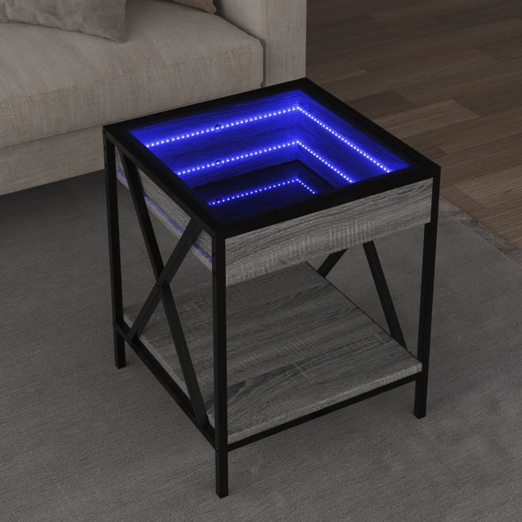 Coffee table with Infinity LED Gray Sonoma 40x40x49 cm