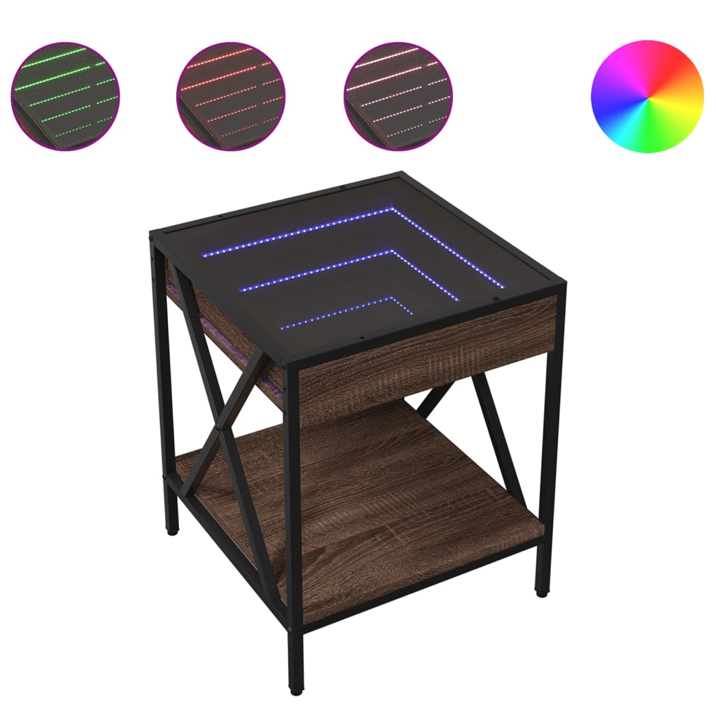 Table basse avec Infinity LED aspect chêne marron 40x40x49 cm