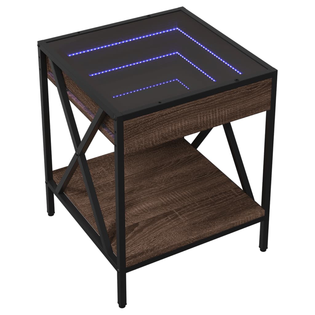 Table basse avec Infinity LED aspect chêne marron 40x40x49 cm