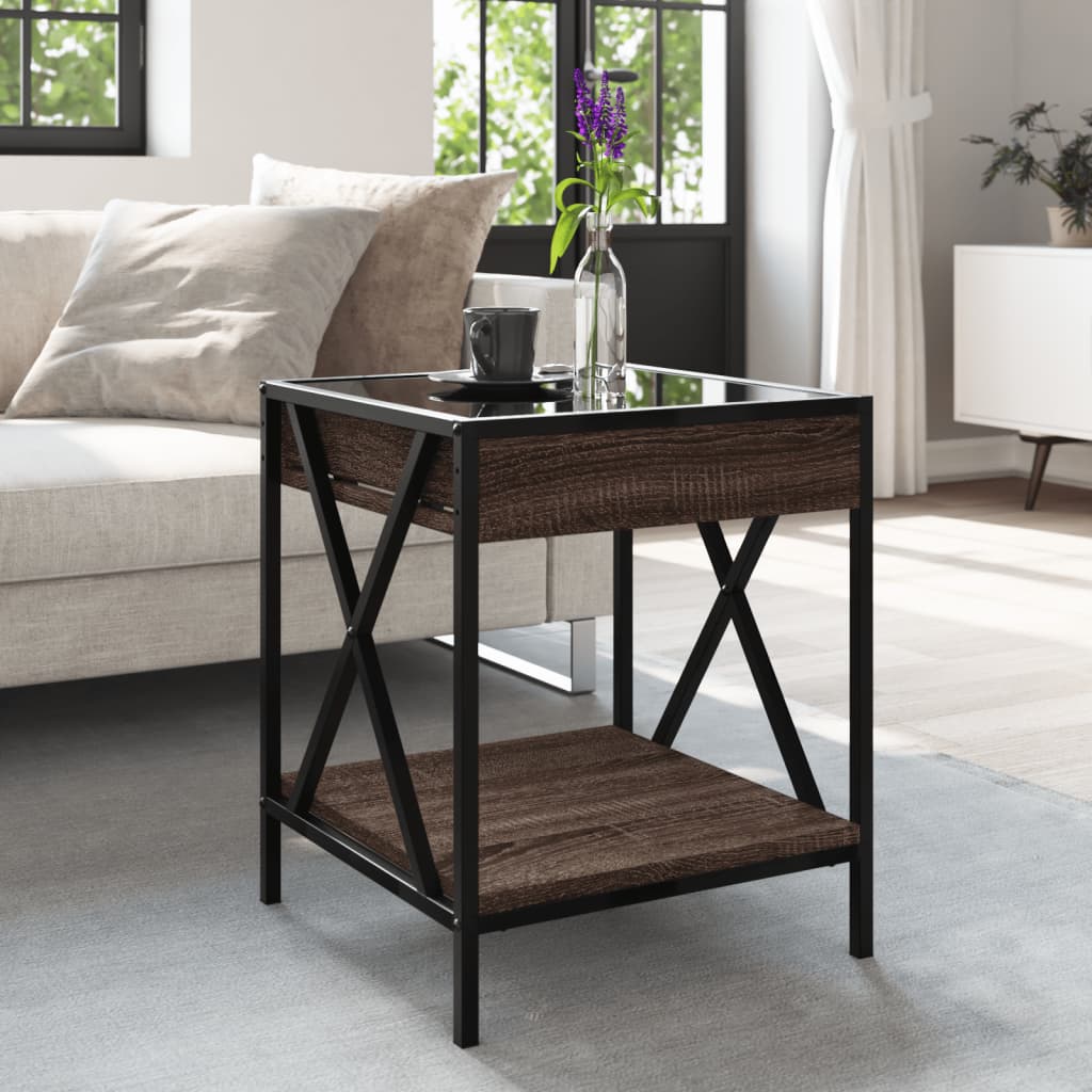 Table basse avec Infinity LED aspect chêne marron 40x40x49 cm