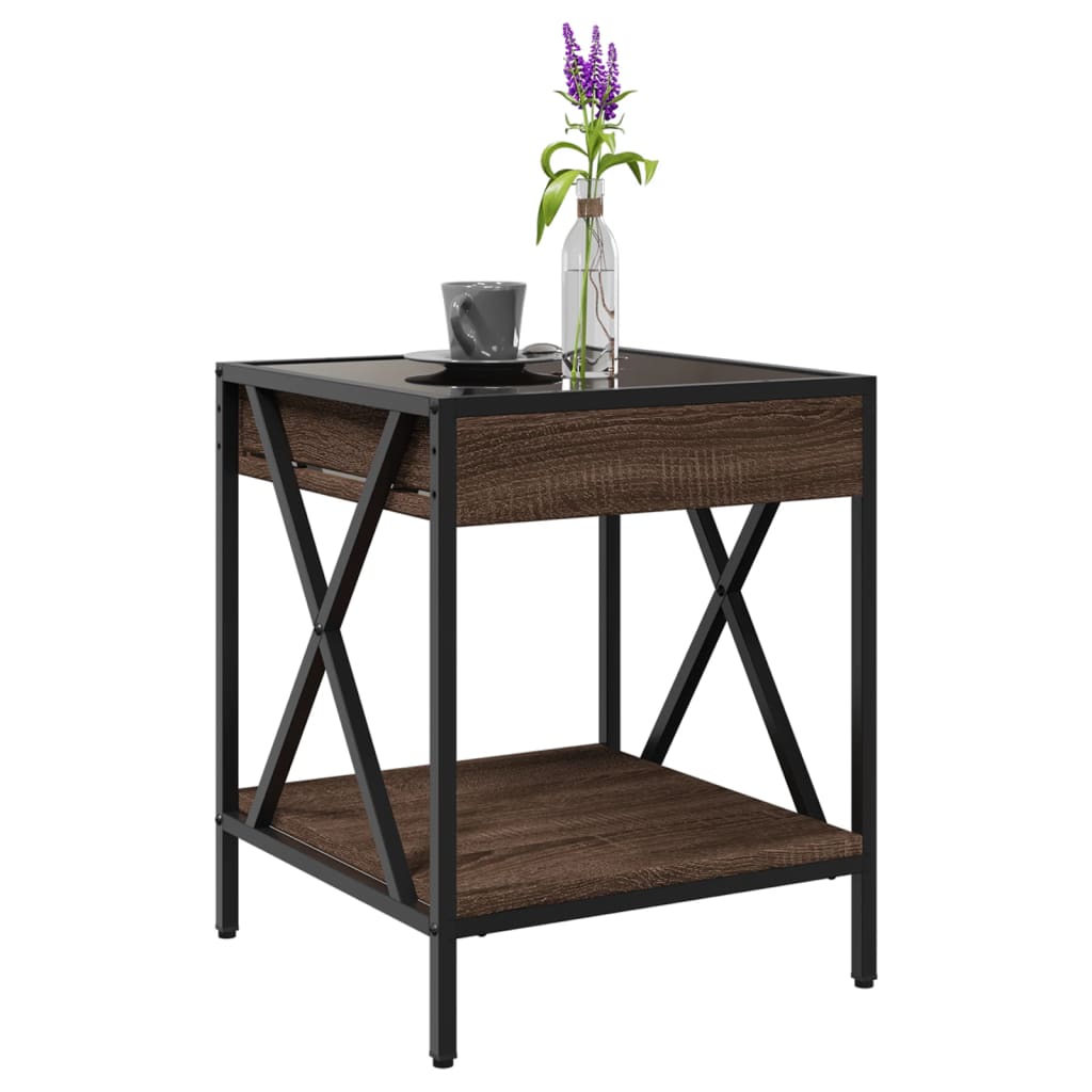 Table basse avec Infinity LED aspect chêne marron 40x40x49 cm