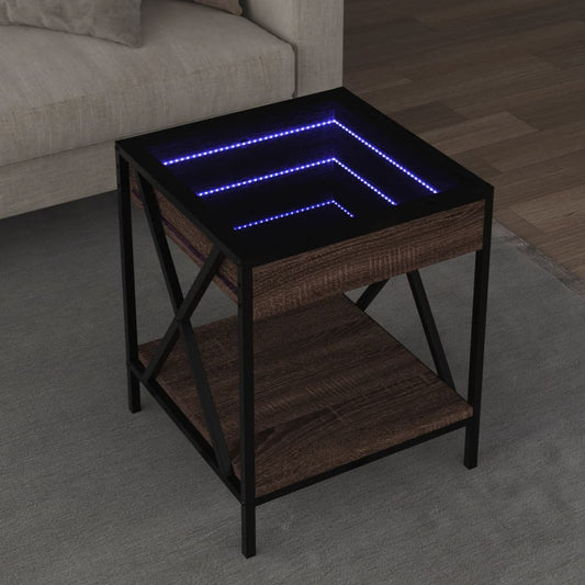 Table basse avec Infinity LED aspect chêne marron 40x40x49 cm