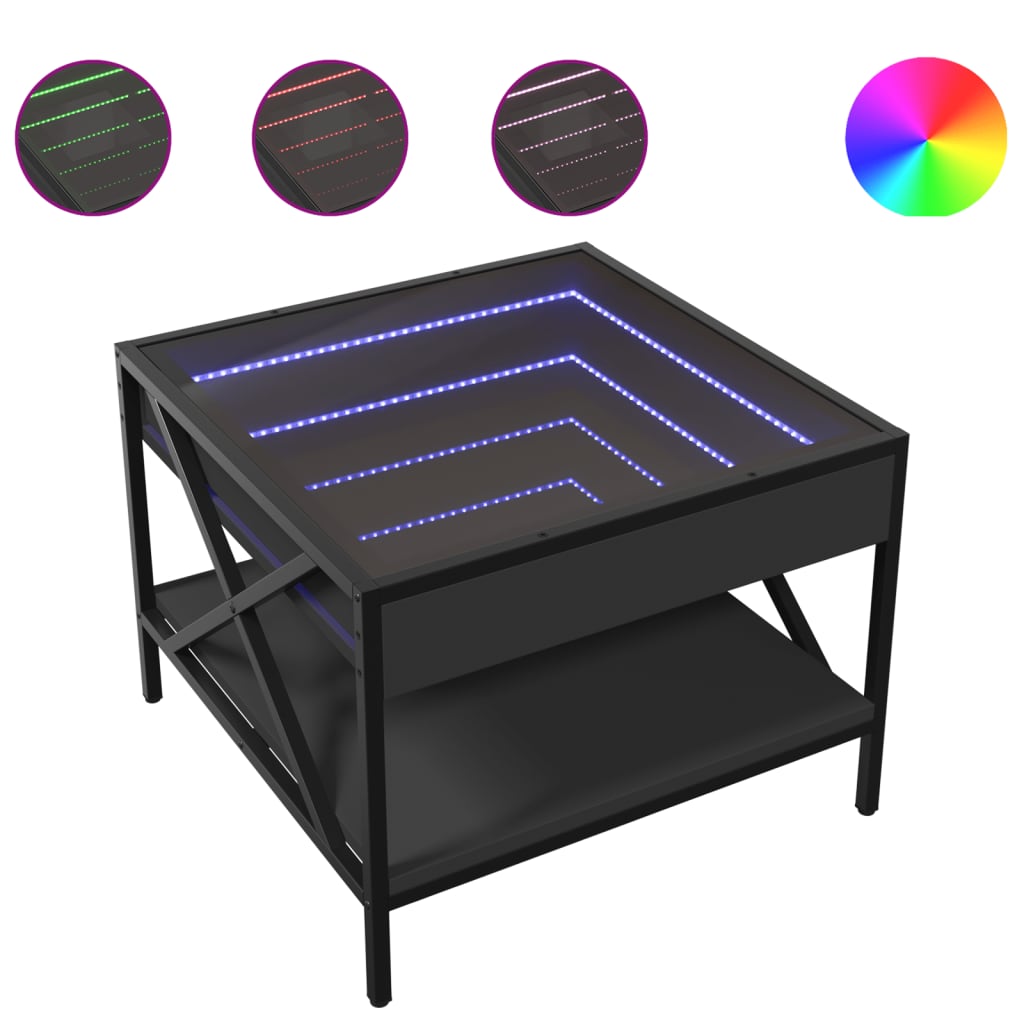 Table basse avec Infinity LED noir 50x50x38 cm