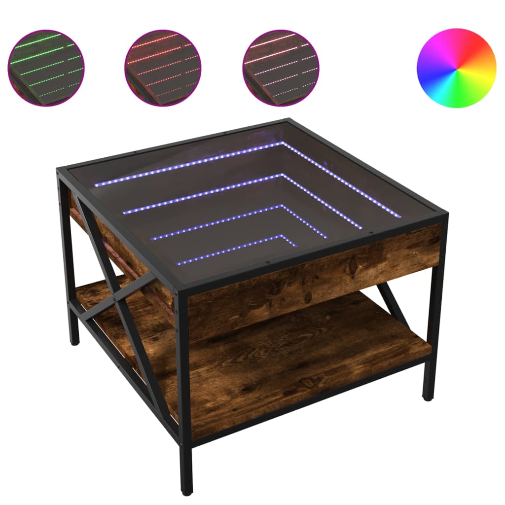 Table basse avec Infinity LED chêne fumé 50x50x38 cm