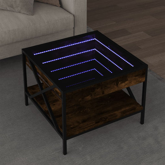 Table basse avec Infinity LED chêne fumé 50x50x38 cm