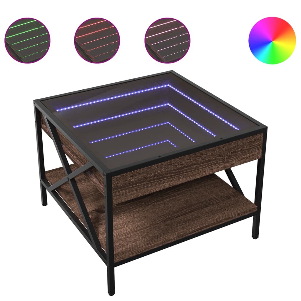 Table basse avec Infinity LED aspect chêne marron 50x50x38 cm