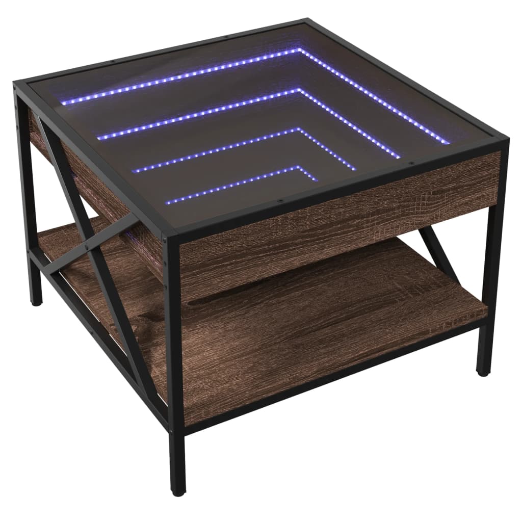 Table basse avec Infinity LED aspect chêne marron 50x50x38 cm