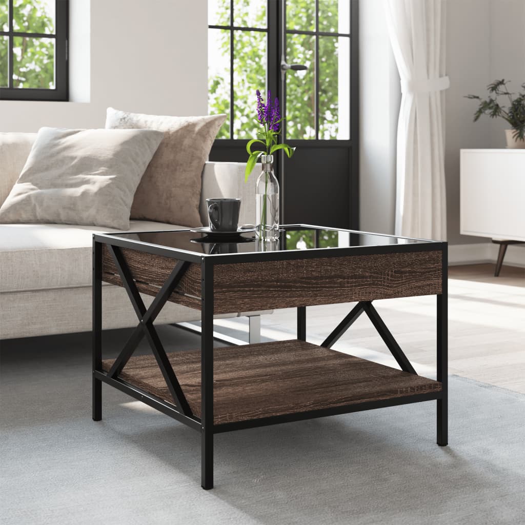 Table basse avec Infinity LED aspect chêne marron 50x50x38 cm