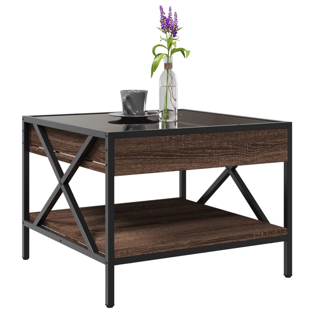 Table basse avec Infinity LED aspect chêne marron 50x50x38 cm