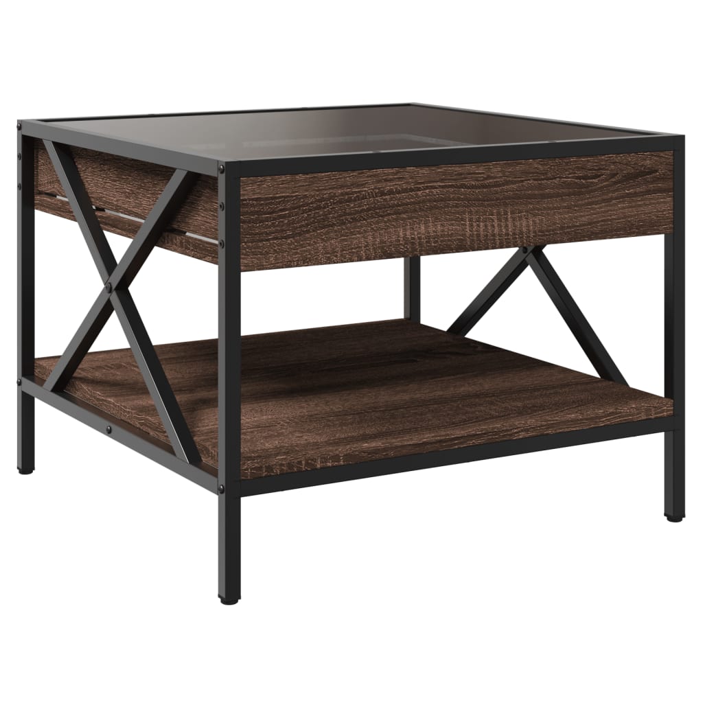 Table basse avec Infinity LED aspect chêne marron 50x50x38 cm