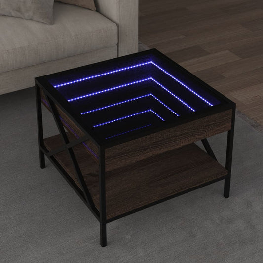 Table basse avec Infinity LED aspect chêne marron 50x50x38 cm
