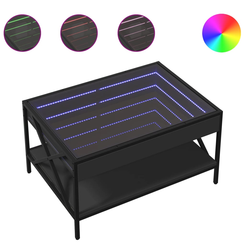 Table basse avec Infinity LED noir 70x50x38 cm