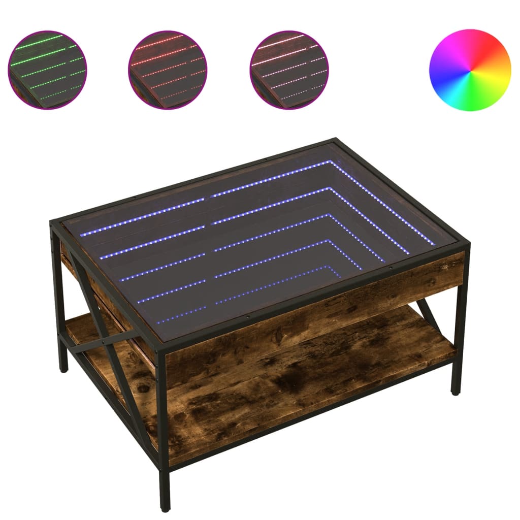 Coffee table with Infinity LED smoked oak 70x50x38 cm