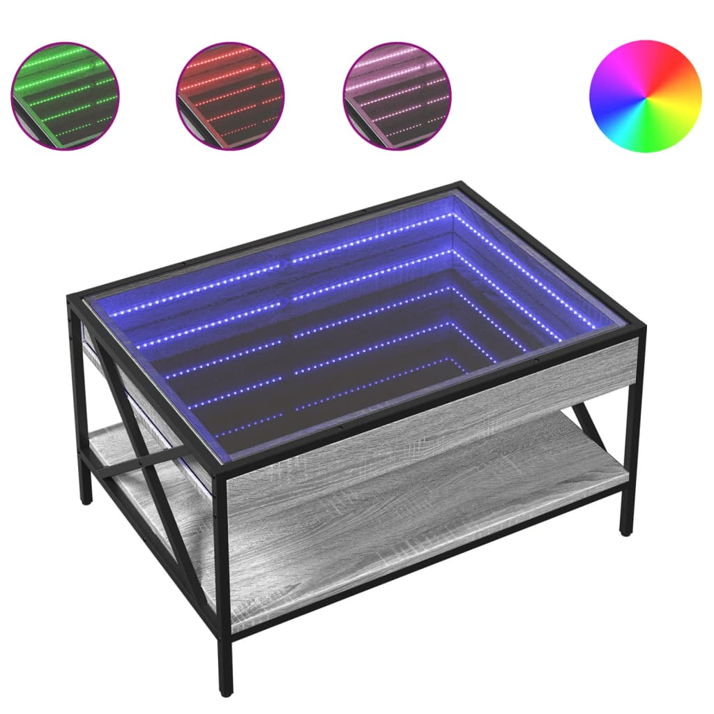 Table basse avec Infinity LED Gris Sonoma 70x50x38 cm
