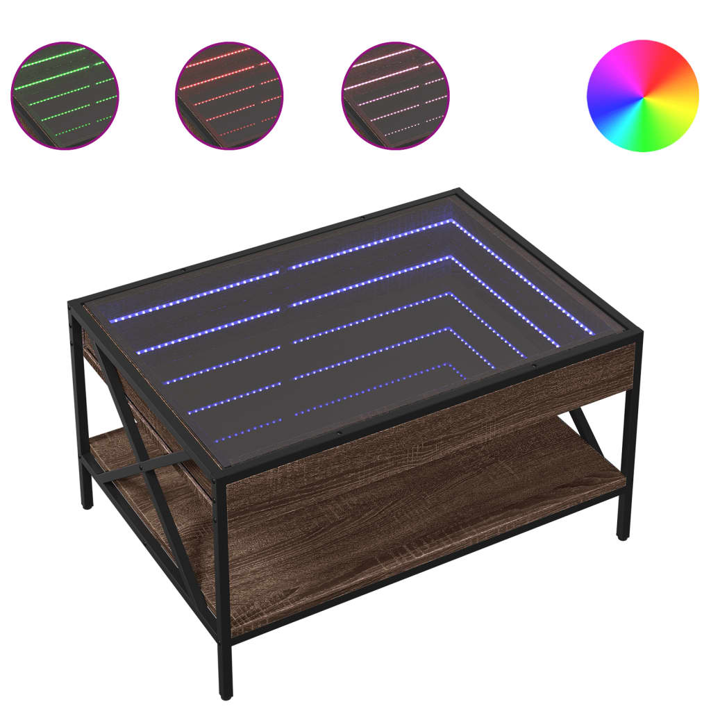 Table basse avec Infinity LED aspect chêne marron 70x50x38 cm