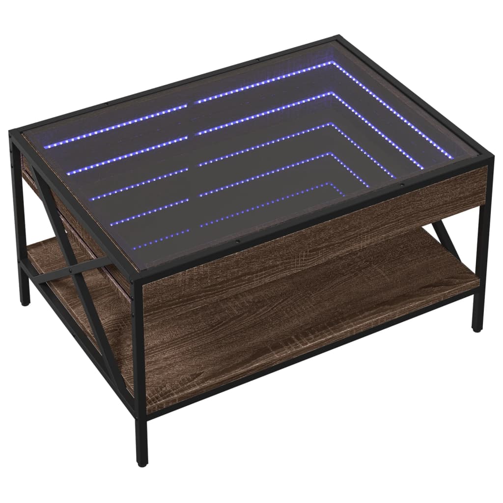 Table basse avec Infinity LED aspect chêne marron 70x50x38 cm