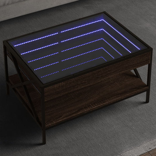 Table basse avec Infinity LED aspect chêne marron 70x50x38 cm