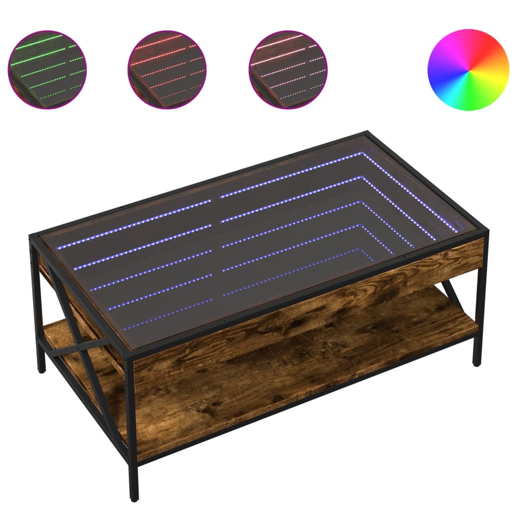 Coffee table with Infinity LED smoked oak 90x50x38 cm