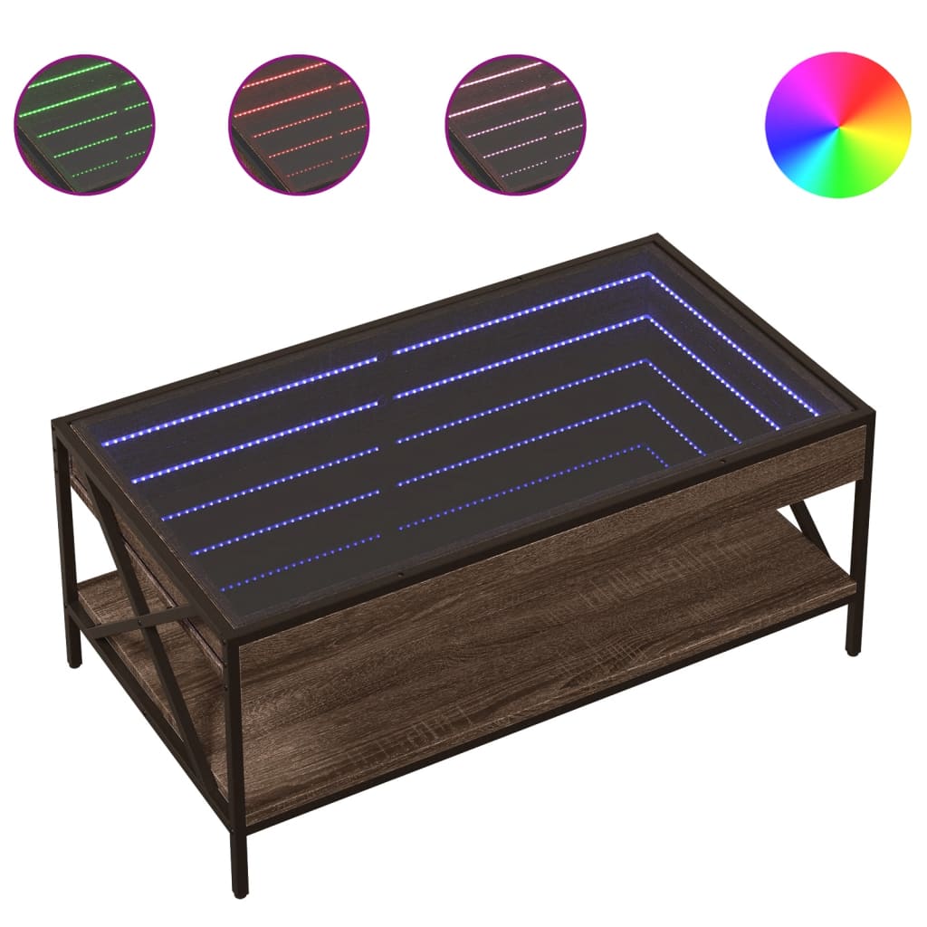 Coffee table with Infinity LED brown oak look 90x50x38 cm