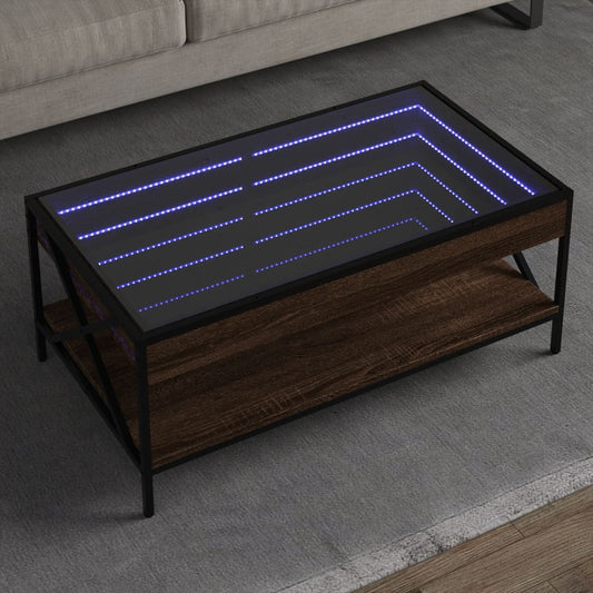 Coffee table with Infinity LED brown oak look 90x50x38 cm