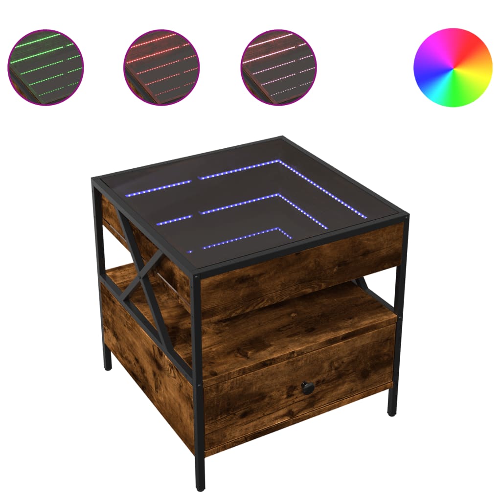 Coffee table with Infinity LED smoked oak 50x50x51 cm
