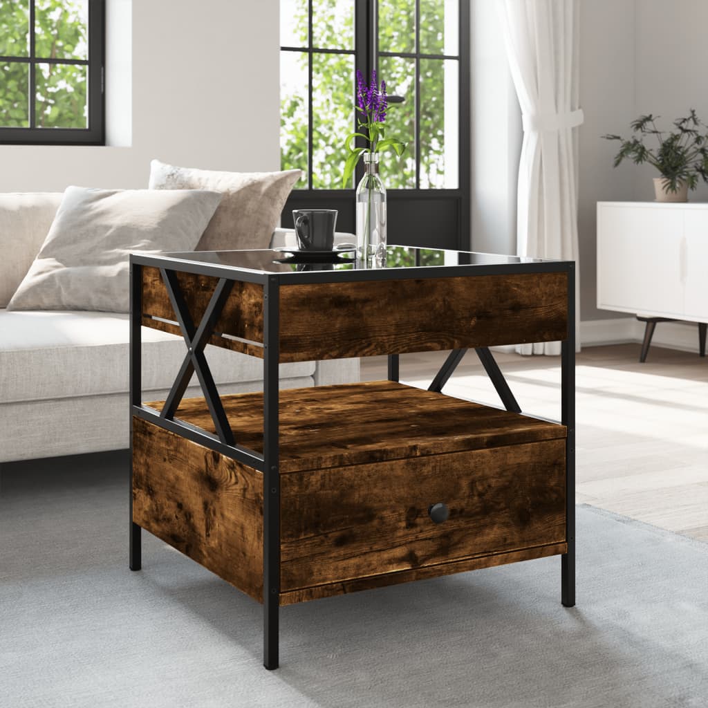 Coffee table with Infinity LED smoked oak 50x50x51 cm